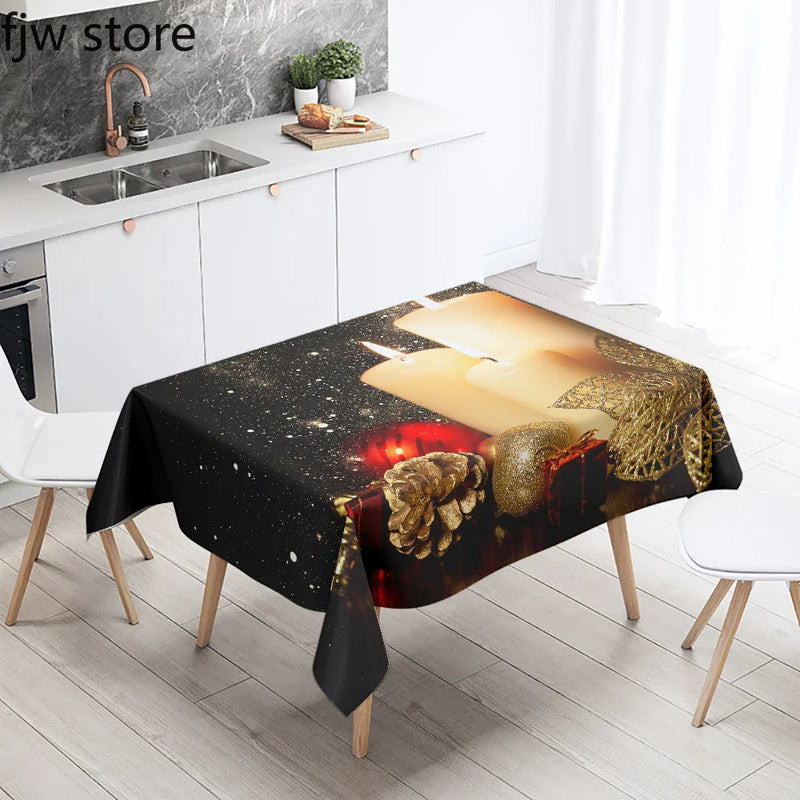 Axyaa Christmas Candle Printed Tablecloth Set