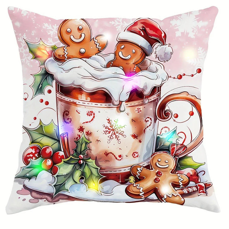 Axyaa Gingerbread Man Candy House LED Pillowcase - Christmas Home Decorating Gift