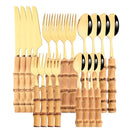 Axyaa 20-Piece Bamboo Handle Stainless Steel Cutlery Set