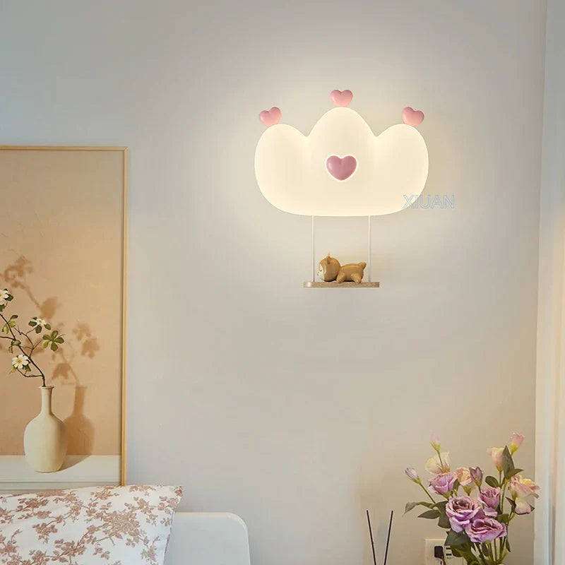 Axyaa Pink Crown Wall Lamps for Girl Kids Room Night Light