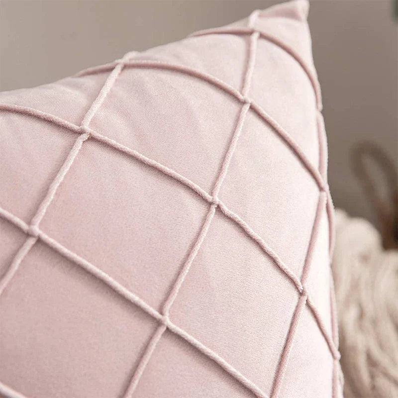 Axyaa Blue Velvet Plaid Cushion Cover for Stylish Living Room Décor