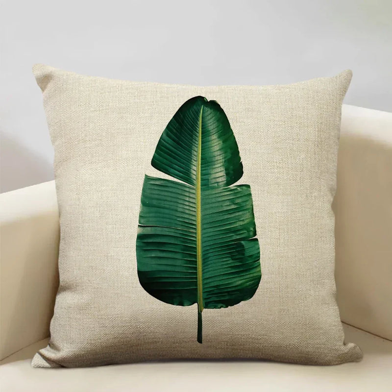 Axyaa Tropical Palm Leaf Cushion Cover 45x45cm Linen Pillowcase