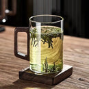 Axyaa Glass Cup with Walnut Handle, Large Capacity, Heat-resistant for Office and Home