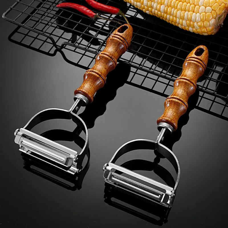 Axyaa Stainless Steel Vegetable Peeler with Wooden Handle - Kitchen Grater Shredder Gadgets