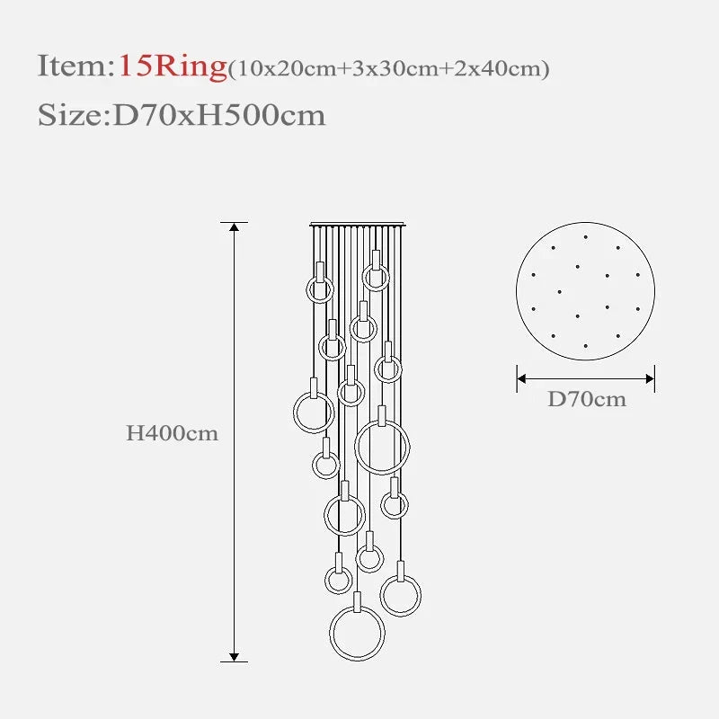 Axyaa Circular Staircase Chandelier: Luxury Nordic Living Room Pendant Light