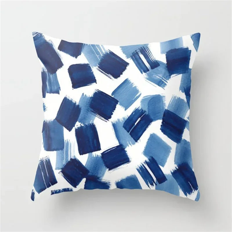 Geometric Blue Ink Flower Pillowcase for Stylish Home Decor by Axyaa