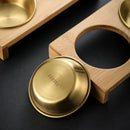 Axyaa Stainless Steel Condiment Set with Wooden Tray - BBQ Sauce & Spice Dish
