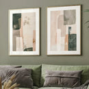 Axyaa Neutral Pink & Green Abstract Modern Wall Art Set