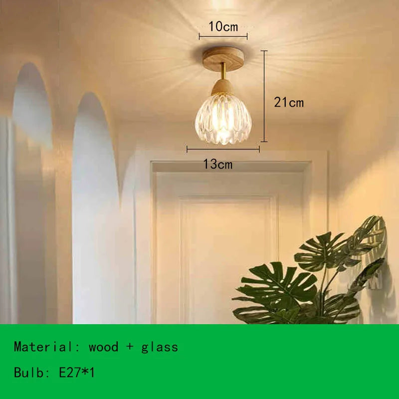 Axyaa Clear Glass Ceiling Light with Wood E27 Bulb for Bedroom, Dining Room, Hallway