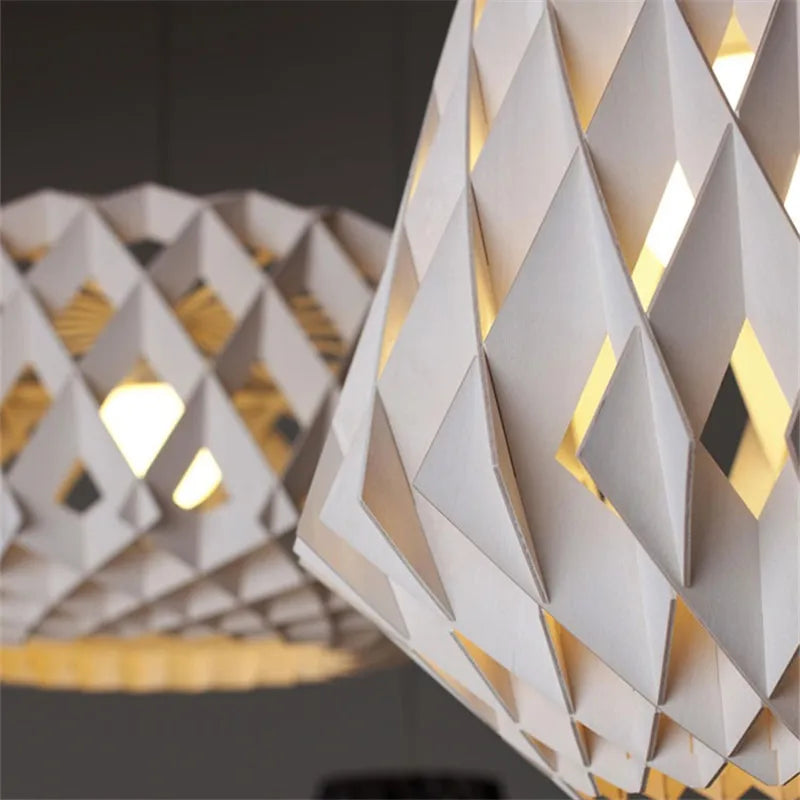 Axyaa Geometric Pendant Lamp: Handmade Wood Light for Dining & Living Room