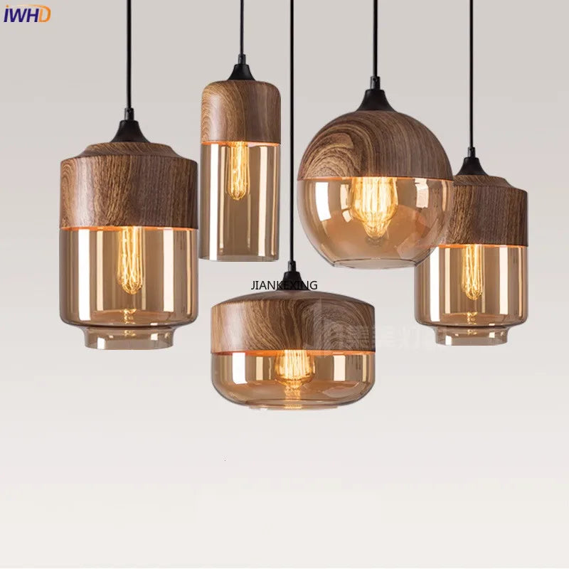 Axyaa Wood & Glass LED Pendant Light for Bedroom, Dinning, Living Room