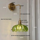 Axyaa Nordic LED Glass Wall Lights with Pull Chain Switch, Rotating Copper Bedside Lamp