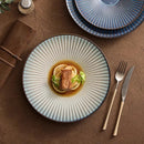 Axyaa Striped Ceramic Plate Set: Creative Tableware for Salad, Desserts, Noodles, and Sashimi.