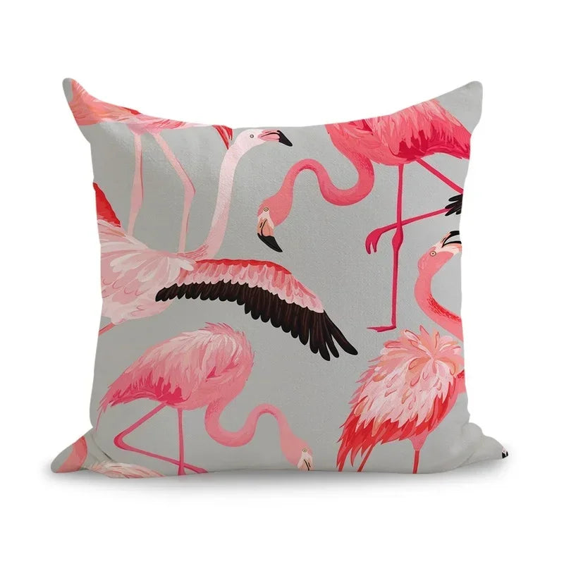 Axyaa Pink Flamingo Linen Cushion Cover: Cute Art Pillow Euro Cover Home Decor 45*45cm