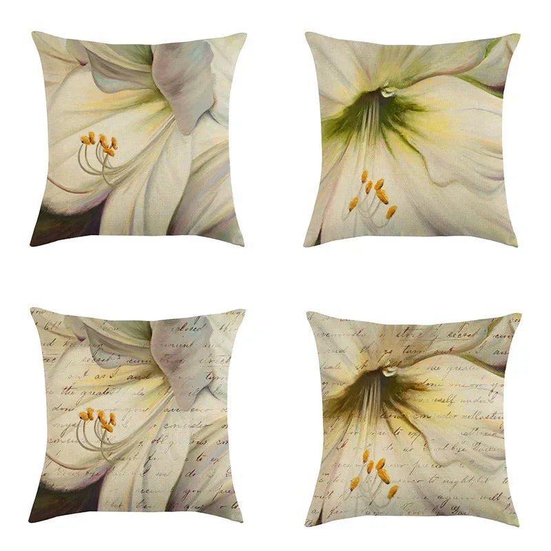 Vintage European Lily Oil Painting Linen Cushion Cover by Axyaa - 45X45CM