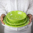 Axyaa Lime Green Polka Dot Ceramic Dinnerware Set for 4