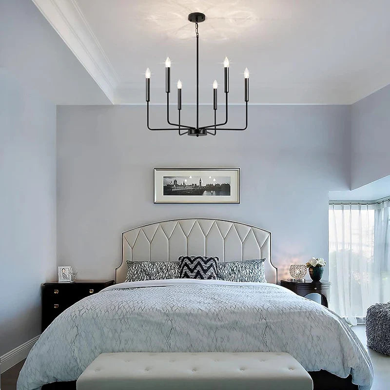 Black Chandelier Farmhouse Dining Room Light Industrial 6-Light Candle Pendant Chandelier for Kitchen by Axyaa