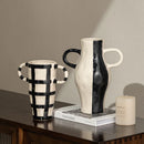 Axyaa Geometric Check Pattern Ceramic Vase with Handle for Home Decoration