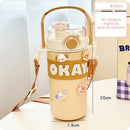 Axyaa Kawaii Thermal Water Bottle with Straw Stainless Steel Thermos