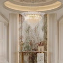 Clear Petal Glass Flower Chandelier with Crystal Tassel Pendants by Axyaa.