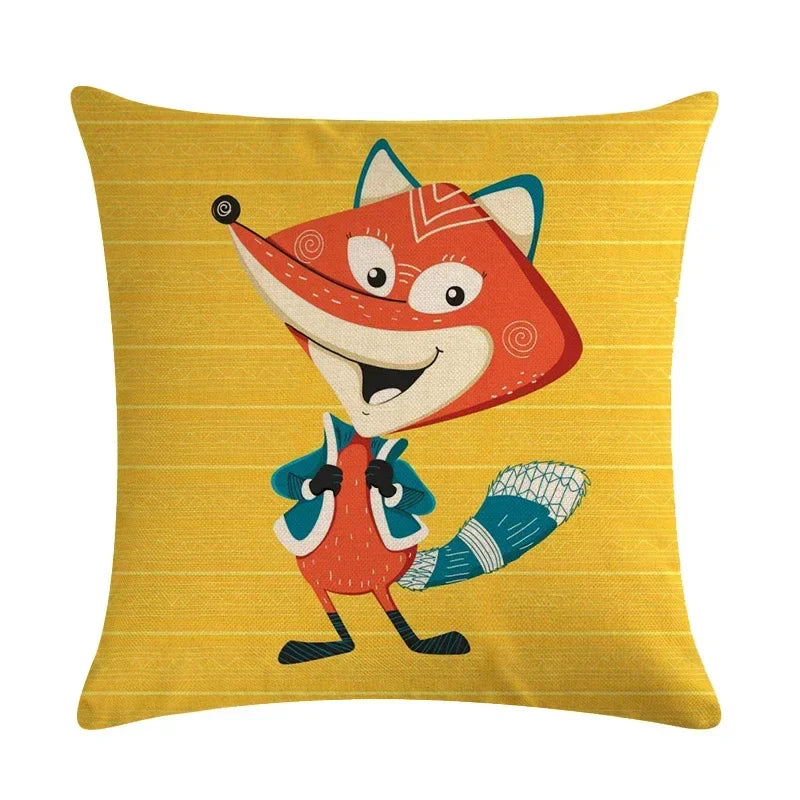 Axyaa Cartoon Animal Linen Throw Pillow Cover Home Sofa Bed Decoration 45*45cm