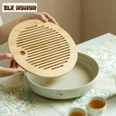 Axyaa Hand-painted Bamboo Tea Tray for Teapot Brewing and Insulation