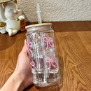 Axyaa 500ml Bow Plastic Tumbler Mason Jar Water Bottle with Lid & Straw