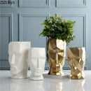 Axyaa Geometric Origami Vase Human Head Golden Abstract Figurine Home Decor
