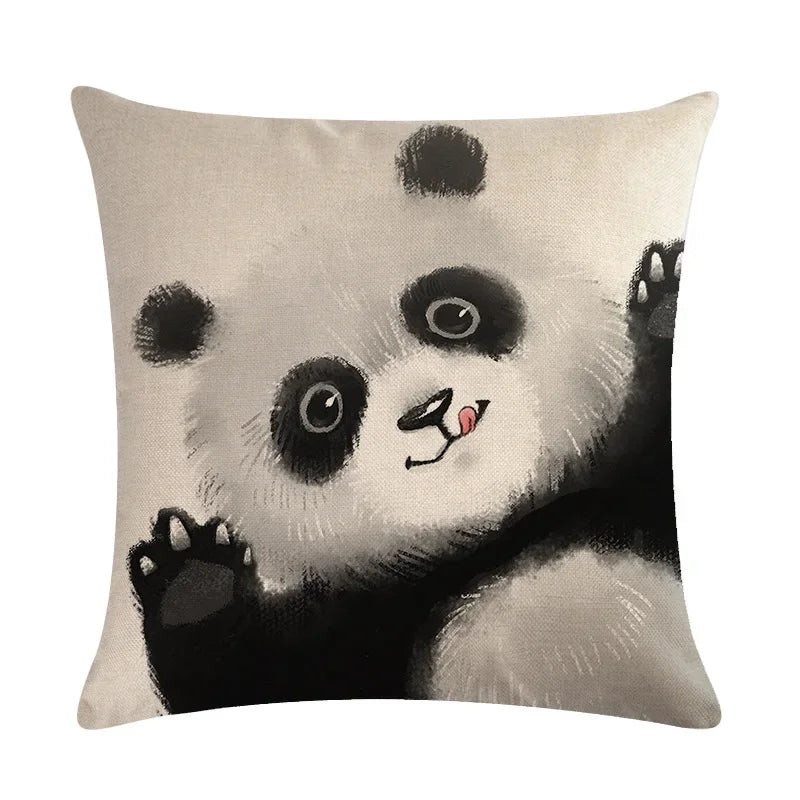 Axyaa Cartoon Cat Linen Pillow Cover for Leisure Sofa Chair Decor 45*45cm