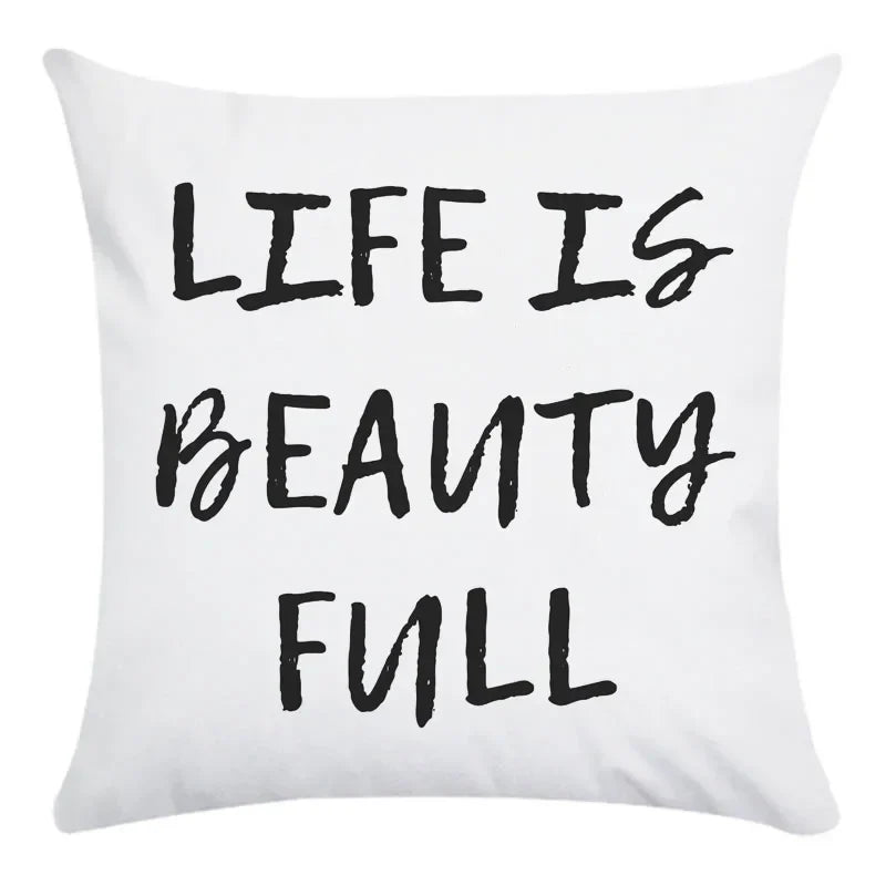 Axyaa Beauty Life Place Love Polyester Cushion Cover Decorative Pillow Case