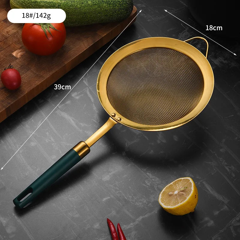 Axyaa Stainless Steel Green Handle Strainer Colander - Kitchen Essentials
