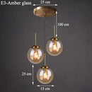 Axyaa Vintage Glass Globe Pendant Light Trio in Clear, Smoke Gray, or Amber