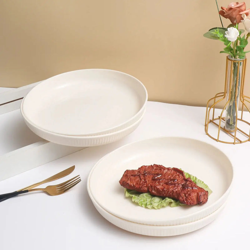 Axyaa Beige Vertical Plastic Plate Set for Home, Camping, and Outdoor Snacking