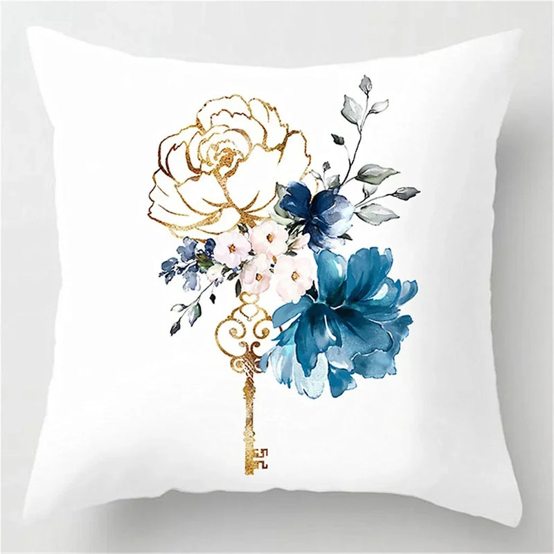 Axyaa Blue Flower Home Decor Pillowcase for Sofa, Bedding, Cushion