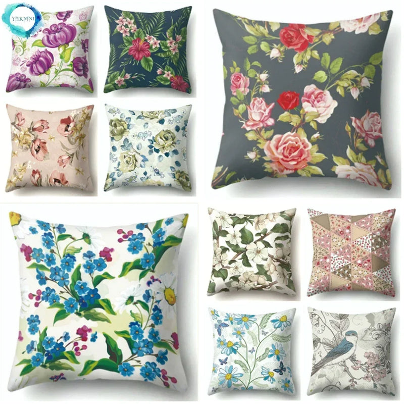 Axyaa Tree Flower Plant Landscape Print Pillow Cover 45X45CM