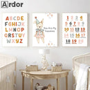 Axyaa Rainbow Alphabet Number Cartoon Canvas Wall Art for Baby Kids Room