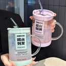 Axyaa 1000ml Glass Cup Lid Straw Handle Large Kawaii Tumbler Juice Drinking Bottle