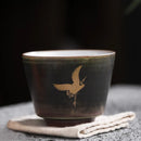 Axya Handmade Flying Crane Tea Cup - Japanese Rough Pottery Single Host Cup