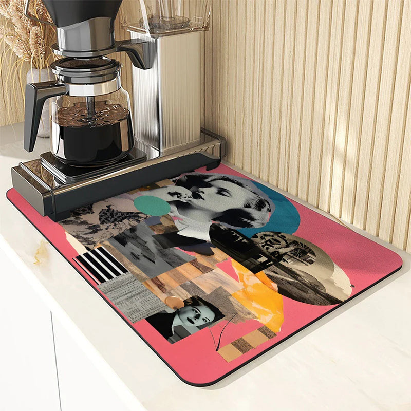 Axyaa Geometric Flower Coffee Cup Drying Mat, Non-slip & Absorbent Kitchen Counter Mat