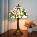 Axyaa Hummingbird Flower Desk Lamp, Modern Stained Glass Shade, Metal Base