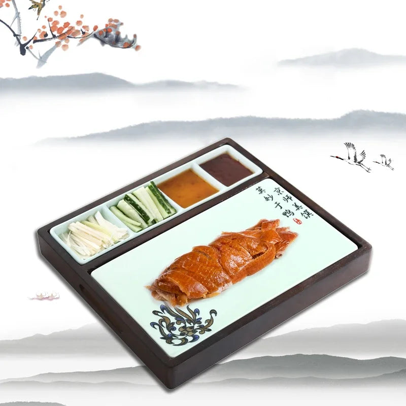 Axya Bamboo Wood Ceramic Peking Duck Plate: Restaurant Mood Tableware