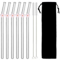 Axyaa Glass Straw Set: 6 Reusable Smoothie Cocktails Straws with Cleaning Brush