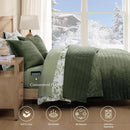 Axyaa Olive Green Velvet King Quilt with 2 Shams - Luxurious Striped Design
