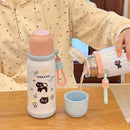 Axyaa Cat Thermos Tumbler Stainless Steel Thermal Cup Straw - 500ml Kawaii Water Bottle