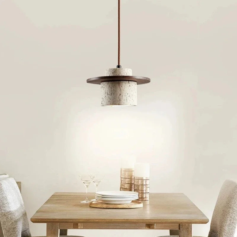 Axyaa Stone Wood Cream LED Pendant Chandelier for Bedroom Home Decor