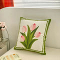 Axyaa Floral Embroidery Canvas Cushion Cover - Countryside Decorative Throw Pillowcase