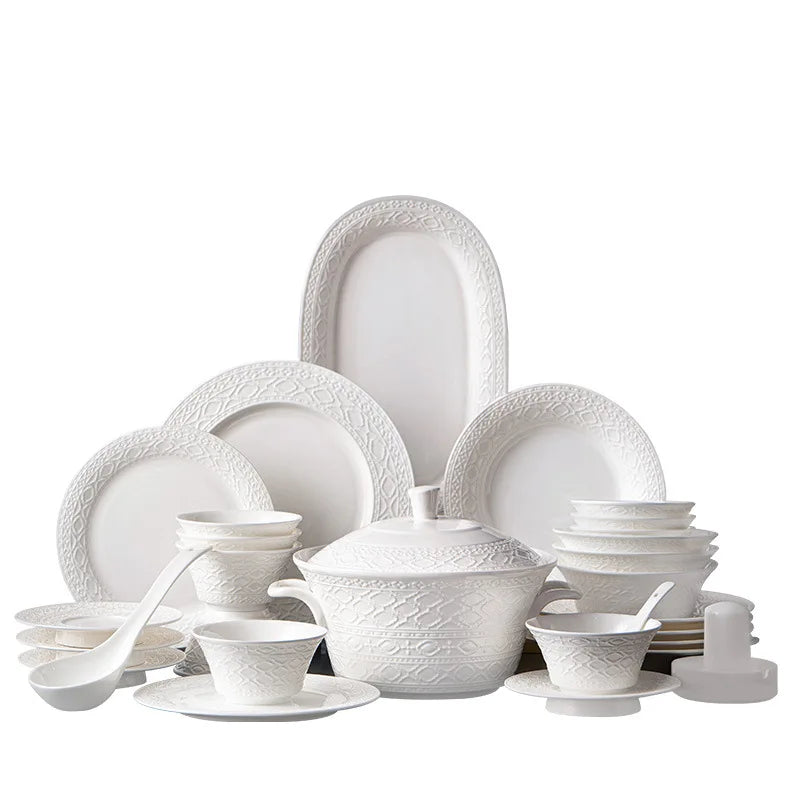 Axya 60-Piece European Style White Bone Dinnerware Set