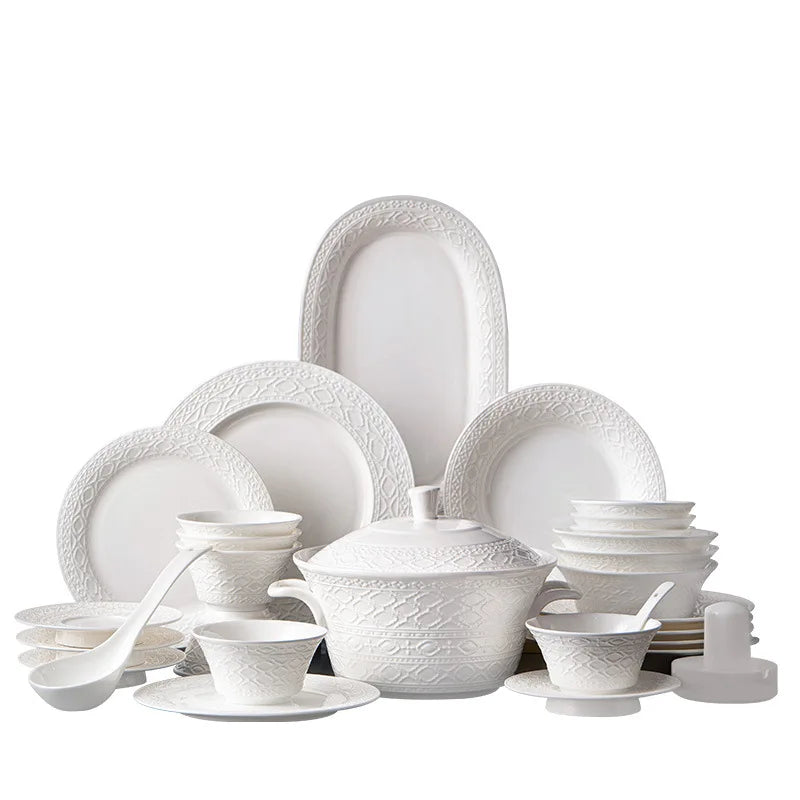 Axya White Bone Dinnerware Set - 60-Piece European Style Tableware & Spoon Chopsticks