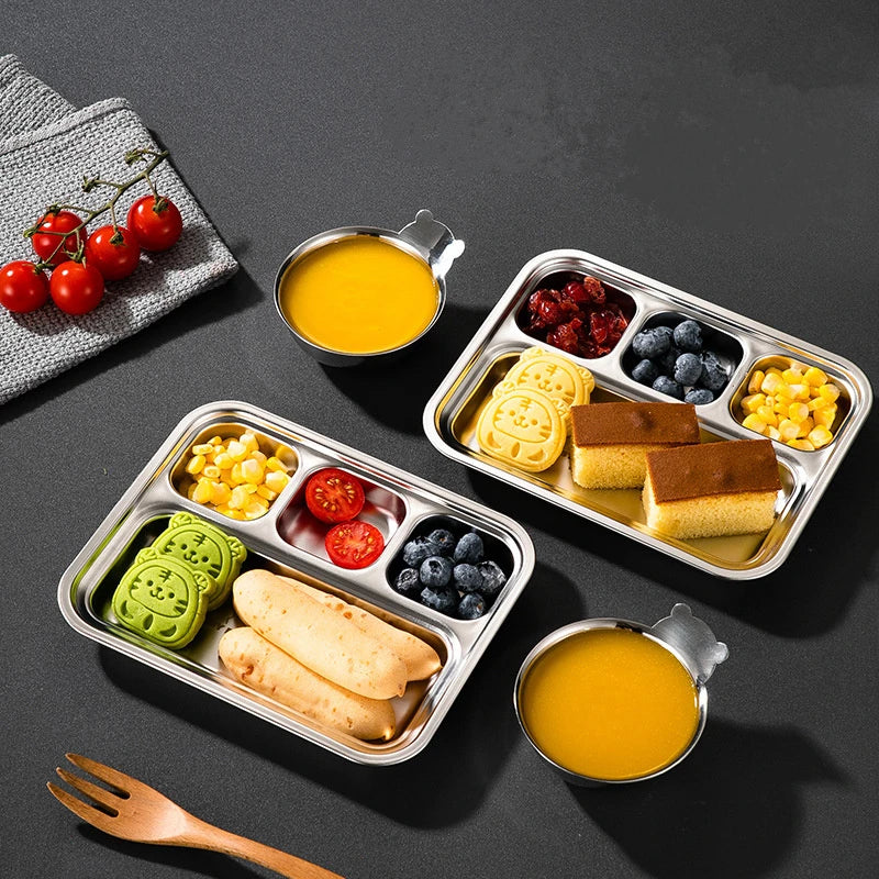 Axyaa Stainless Steel Divided Dinner Tray | Food Plate for Students, Canteen, Restaurant