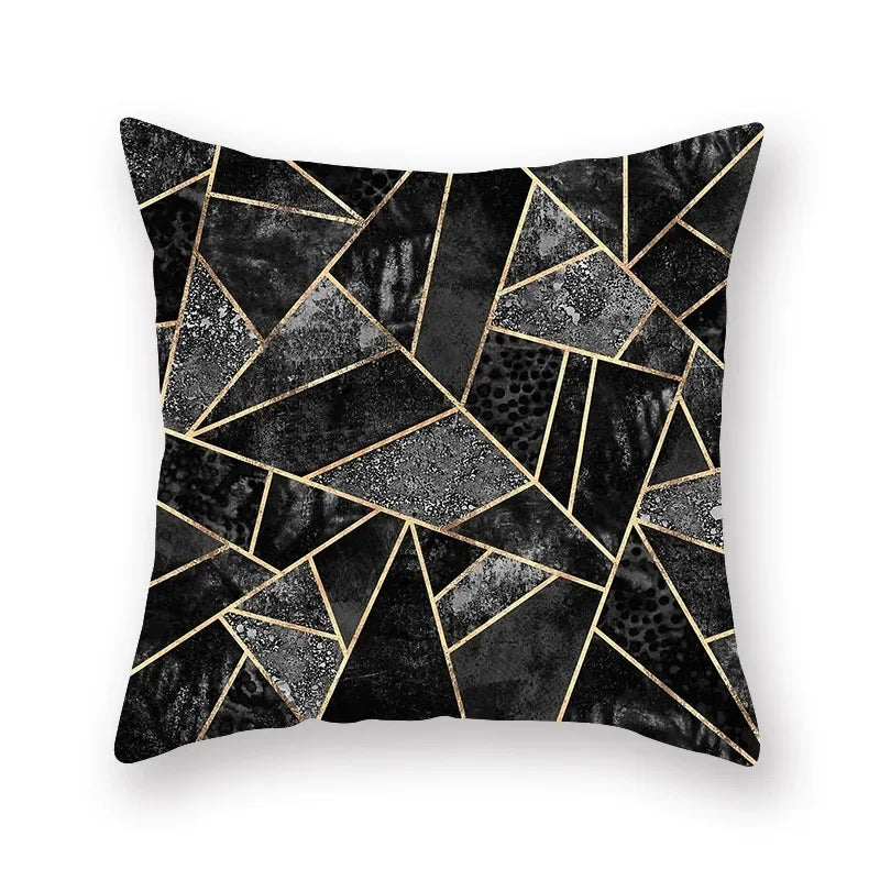 Axyaa Luxury Gold Black Geometric Marble Stripe Pillowcase